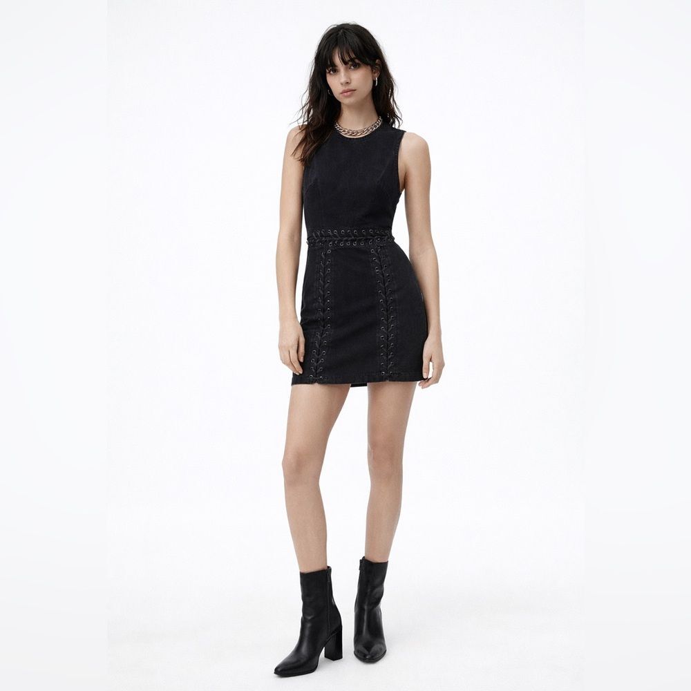 Zara Lace-Up Denim Mini Dress XS | Sleeveless Corset Style | NWT